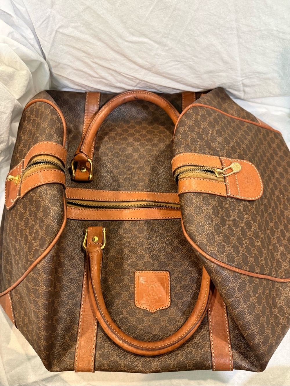 Vintage CELINE Macadam Boston Bag PVC Leather Weekender Travel Bag Ital - Picture 16 of 16